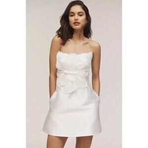 Watters Ivory Brie Strapless Embellished Pearl Floral Mini Dress 12 NWT